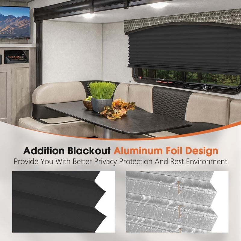 SEEYE RV Blinds, Blackout RV Curtains for Camper Window 32'' W * 24'' L RV Pleated Shades Camper Blinds with Aluminum Foil, RV Accessories Window Coverings for Travel Trailer Window Shade, Black - Image 2